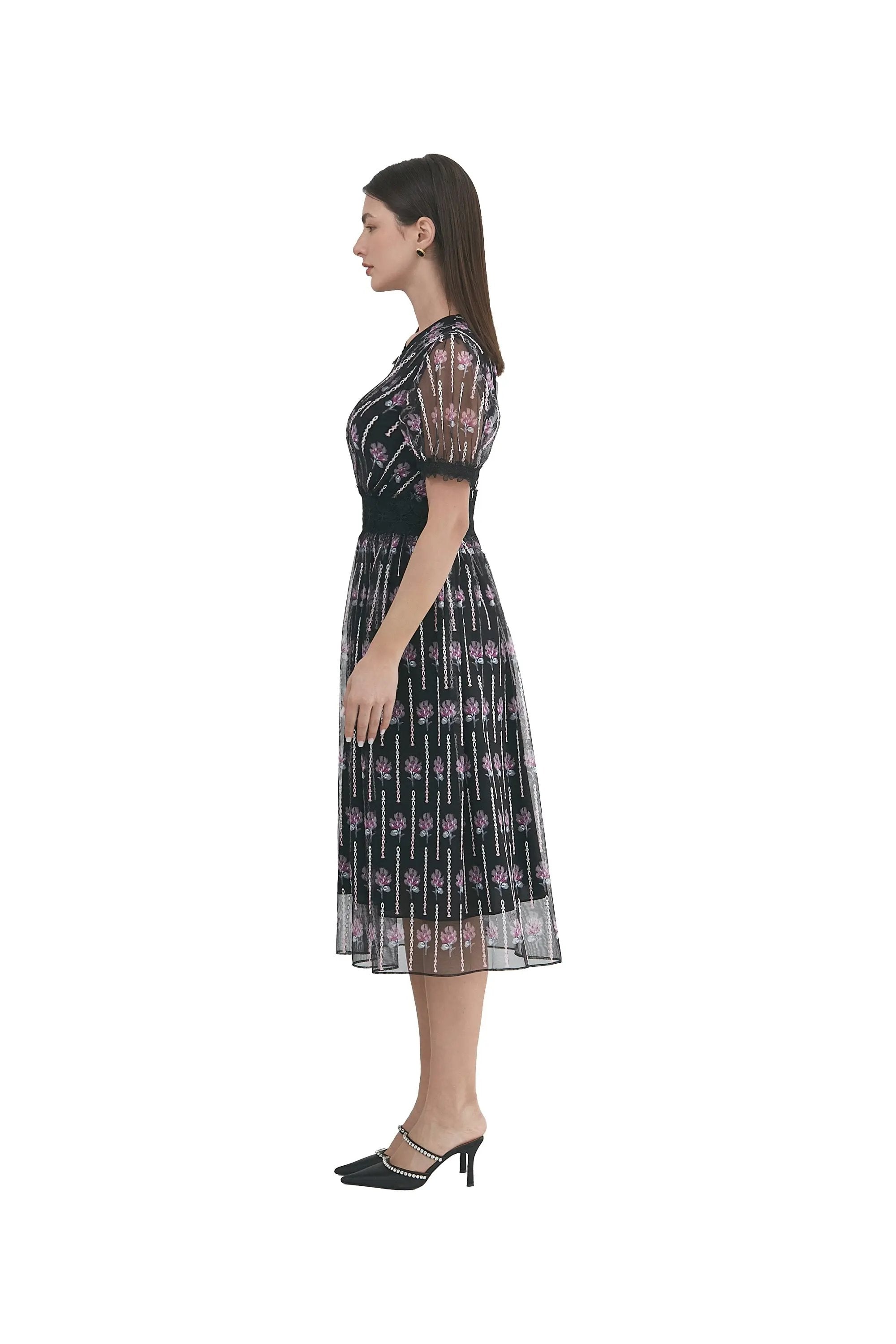 Romantic Floral - Print Mesh Dress - New Arrival ULA